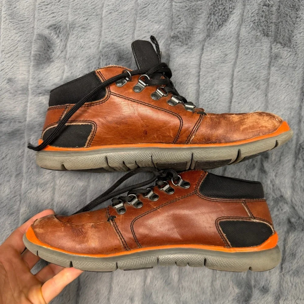 Prada 4E 2282 Hiking Sneaker Mens 8.5 Brown Orange Leather Mesh Mid Top
